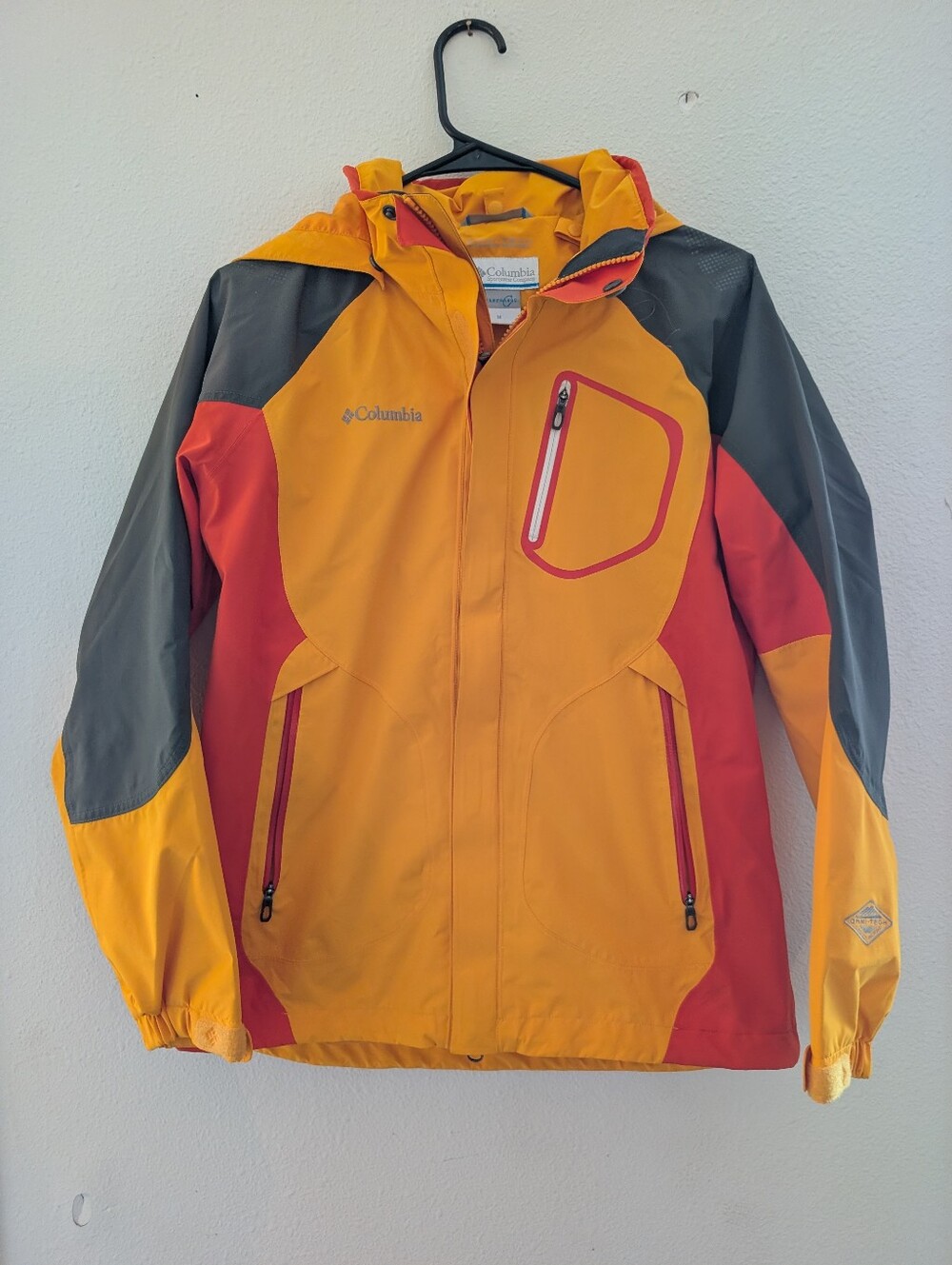Columbia Yellow, Red & Gray Colorblock Rain Jacket